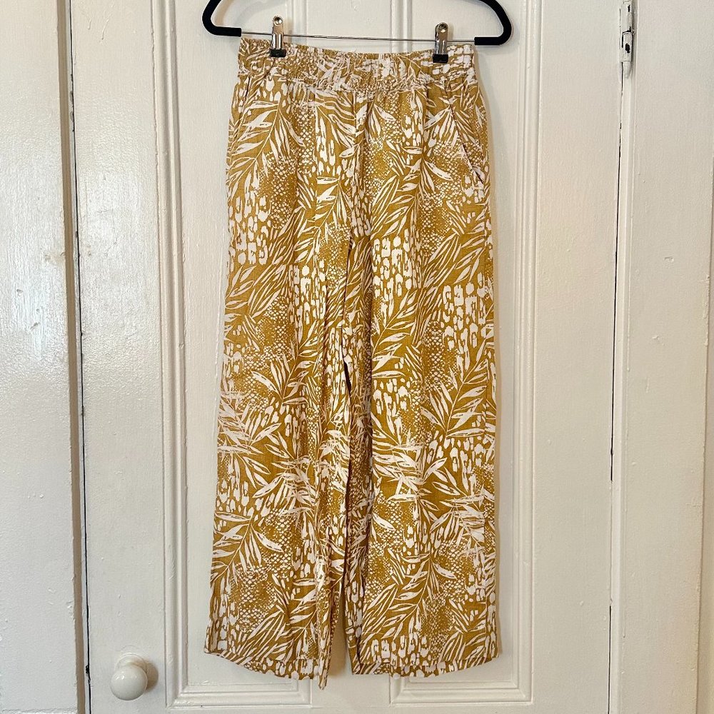 Christian Siriano New York Pants 100% Linen Mustard Cropped Wide Leg Size S